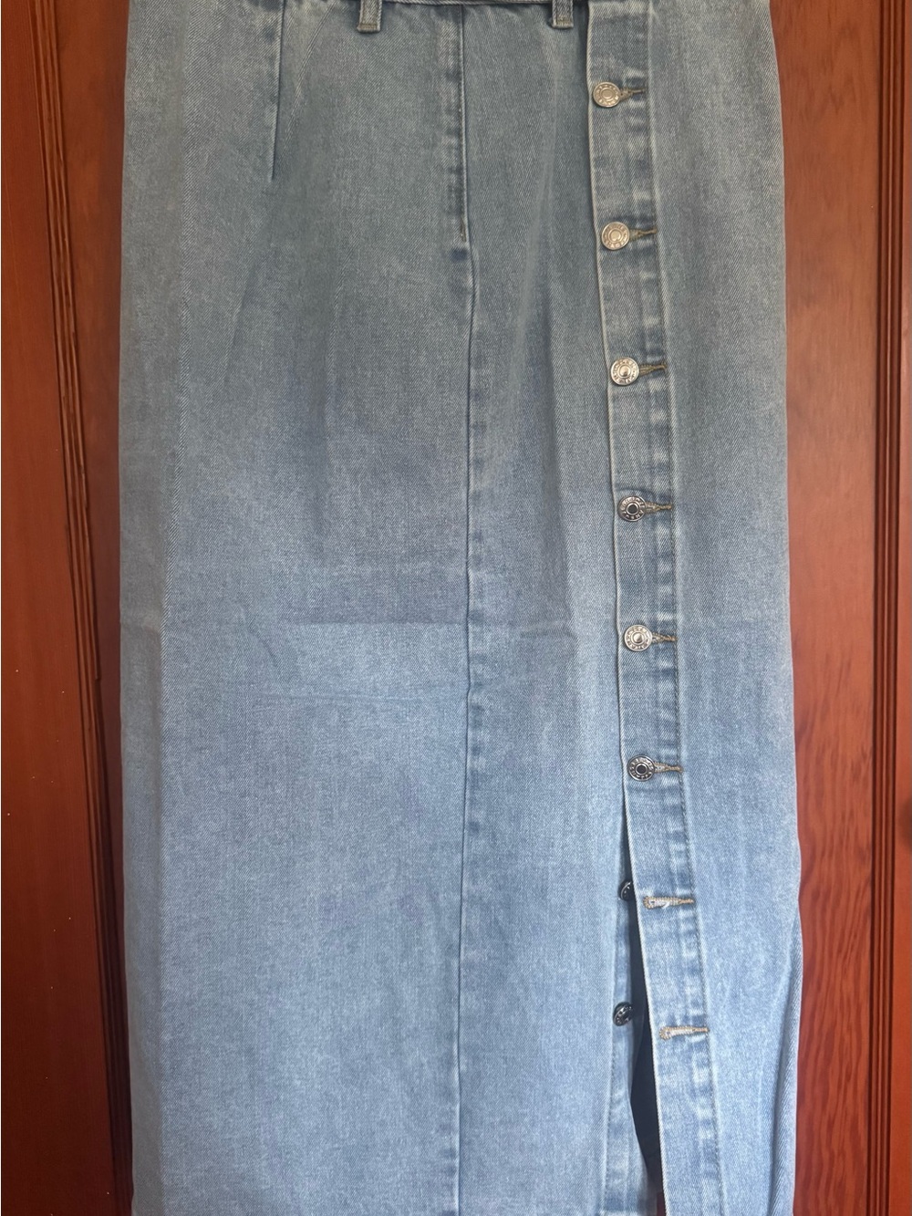 Light Blue Denim Button-Front Maxi Skirt